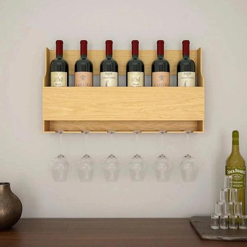 Premium Look Backlit MDF Mini Bar Wall Shelf in Light Oak Finish