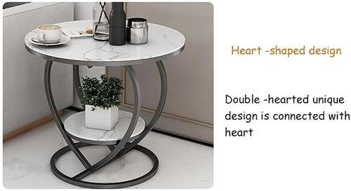 Premium Modern Heart Shaped Black Metal Finish with White Marble Night Stand Side Table