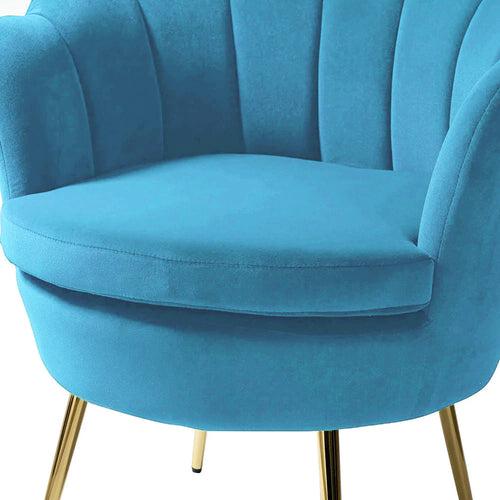 Shell Motif Luxury Sky Blue Velvet Comfy Lounge Chair