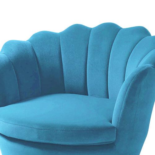 Shell Motif Luxury Sky Blue Velvet Comfy Lounge Chair