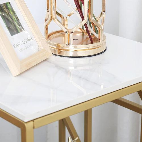 Square Geometric Rhombus Frame End  Side Table with Golden Metal Finish