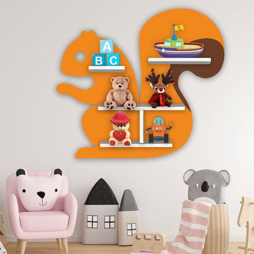 Squirrel Shape Wooden Wall Shelf LED Light Wall Shelf for Kids