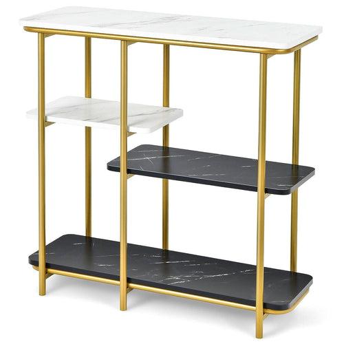 Two Different Colored Surfaces Four-Tier White & Black Marble Gold Console Table