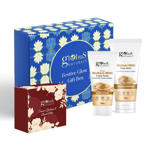 Globus Naturals Mom's Radiant Retreat Multani Mitti Bliss Gift Box Set of 2- Face Wash 75 gm and Face Pack 50 gm, Chocolate box