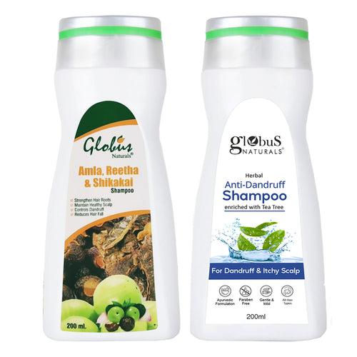 Globus Naturals Amla Reetha Shikakai Shampoo & Anti Dandruff Shampoo 200ml Combo Pack