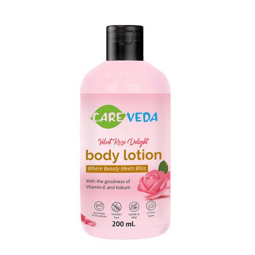 CareVeda Velvet Rose Delight Body Lotion, Ayurvedic Preparation, Paraben Free, Gentle & Mild, Suitable For All Skin Types, 200 ml