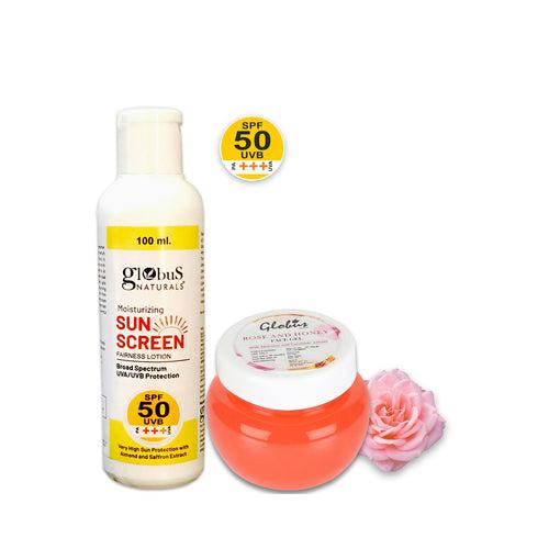 Summer Sizzle Set - Sunscreen Lotion SPF 50++ 100 ml & Rose & Honey Face Gel 100 gm