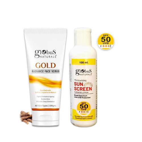 Summer Sizzle Set - Sunscreen Lotion SPF 50++ 100 ml & Gold Face Scrub 100gm