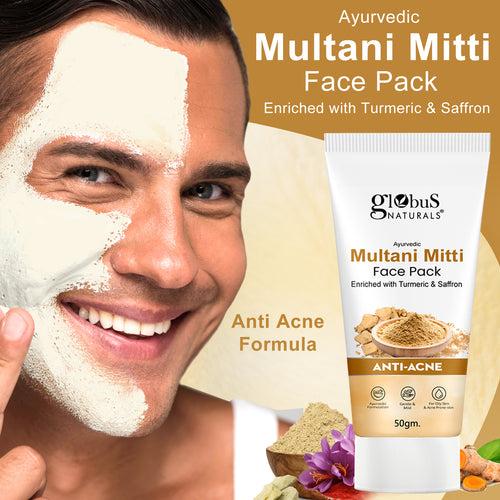 Globus Naturals Anti Acne Multani Mitti Face Pack, For Oily & Acne Prone Skin, 50 gm