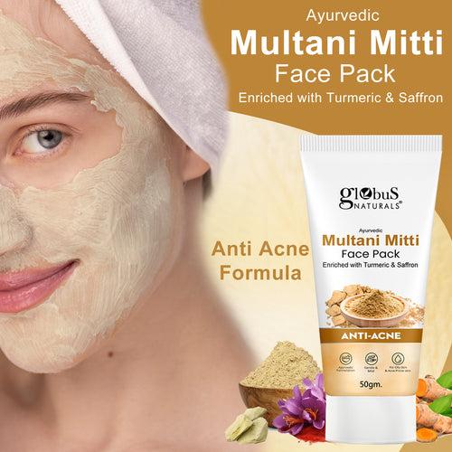 Globus Naturals Anti Acne Multani Mitti Face Pack, For Oily & Acne Prone Skin, 50 gm