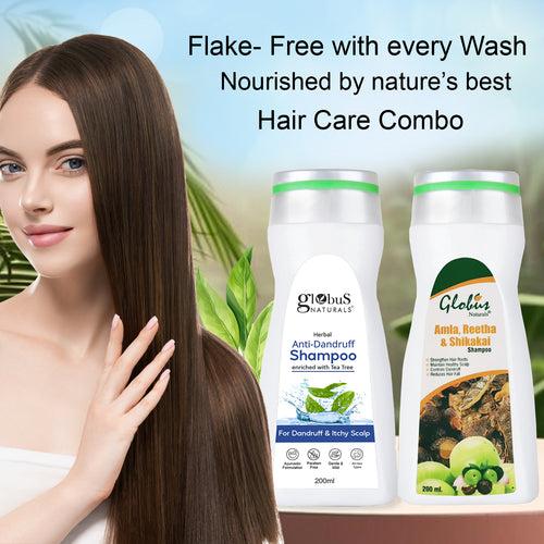 Globus Naturals Amla Reetha Shikakai Shampoo & Anti Dandruff Shampoo 200ml Combo Pack