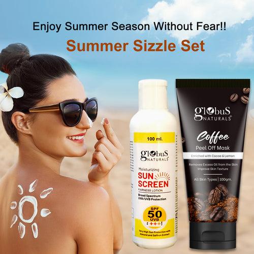 Globus Naturals Summer Sizzle Set - Sunscreen Lotion SPF 50++ 100 ml & Coffee Peel Off Mask 100 gm