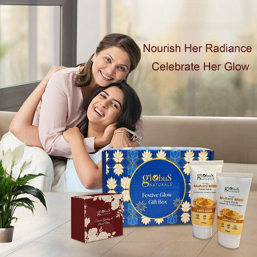 Globus Naturals Mom's Radiant Retreat Multani Mitti Bliss Gift Box Set of 2- Face Wash 75 gm and Face Pack 50 gm, Chocolate box