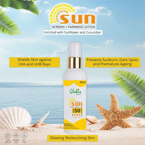 Globus Remedies Summer Sizzle Set - Sunscreen Lotion SPF 50++ 100 ml & Vitamin C & Hyaluronic Acid Face Wash 100 ml