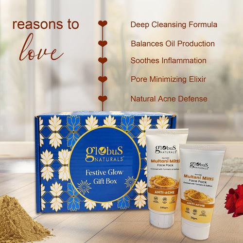 Globus Naturals Mom's Radiant Retreat Multani Mitti Bliss Gift Box Set of 2- Face Wash 75 gm and Face Pack 50 gm, Chocolate box