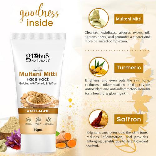 Globus Naturals Face Care Combo Set of 2- Kesar Chandan Face Wash 75gm and Multani Mitti Face Pack 50 gm