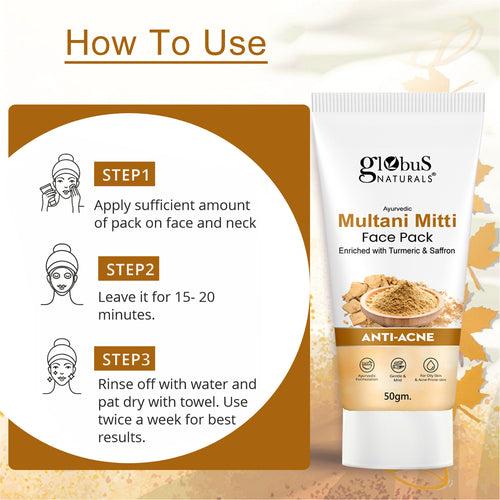 Globus Naturals Anti Acne Multani Mitti Face Pack, For Oily & Acne Prone Skin, 50 gm