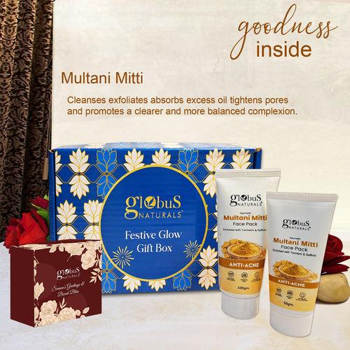 Globus Naturals Mom's Radiant Retreat Multani Mitti Bliss Gift Box Set of 2- Face Wash 75 gm and Face Pack 50 gm, Chocolate box