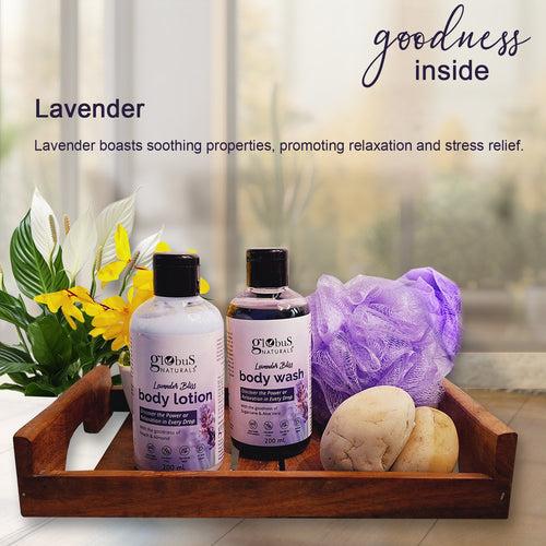 Globus Naturals Mother's Glow & Skin Nourishment Gift Box Set of 2- Lavender Body Lotion and Body Wash with loofah