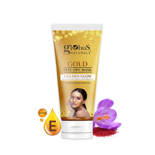 Globus Naturals Gold Peel Off Mask For Golden Glow, Enriched with Saffron & Vitamin-E, Brightening & Radiance, Suitable For All Skin Types, 75 g