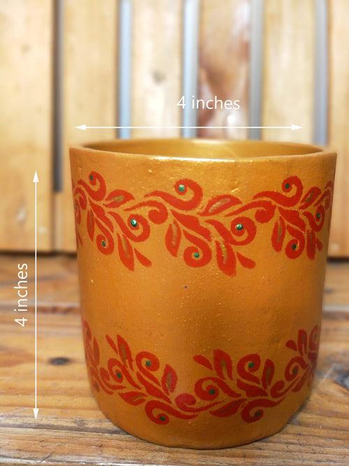 Red on Gold - 4 inch Hand Painted Terracotta Pots