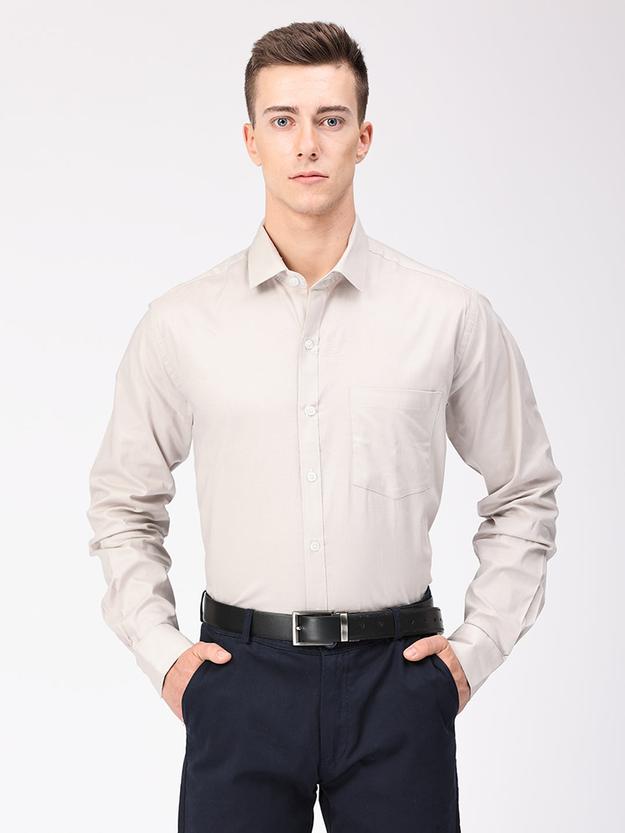 Copperline Men Light Grey Plain Formal Shirt