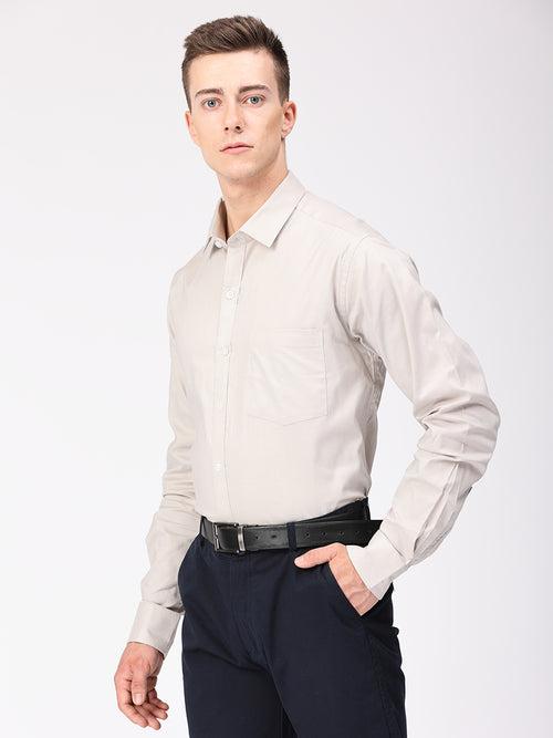 Copperline Men Light Grey Plain Formal Shirt