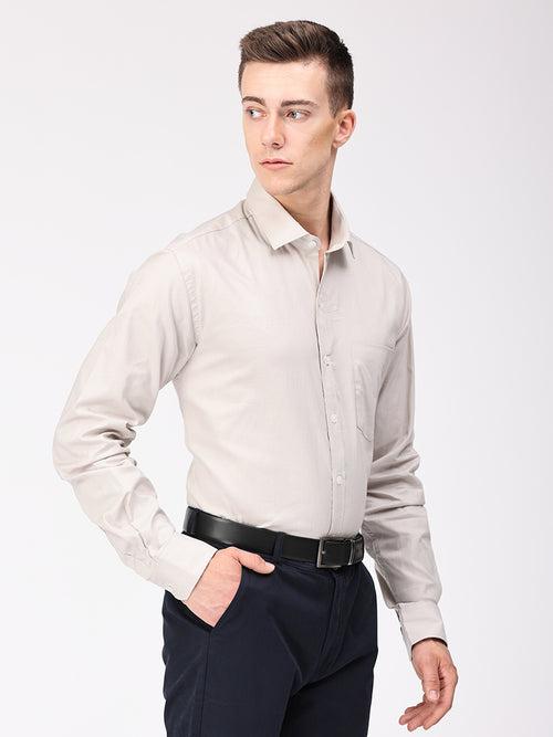 Copperline Men Light Grey Plain Formal Shirt