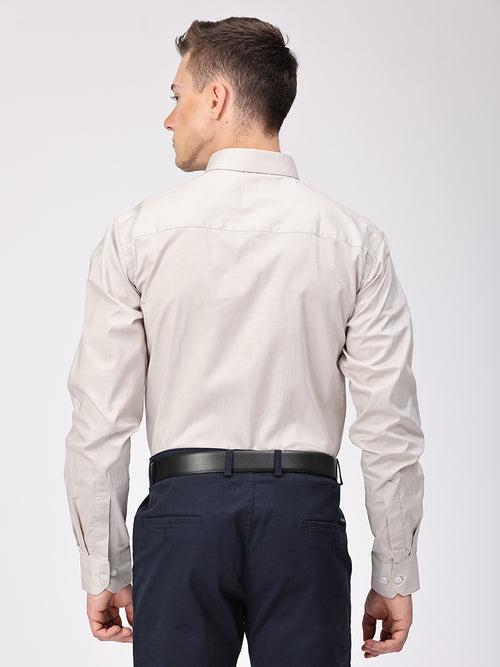 Copperline Men Light Grey Plain Formal Shirt