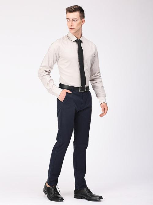 Copperline Men Light Grey Plain Formal Shirt