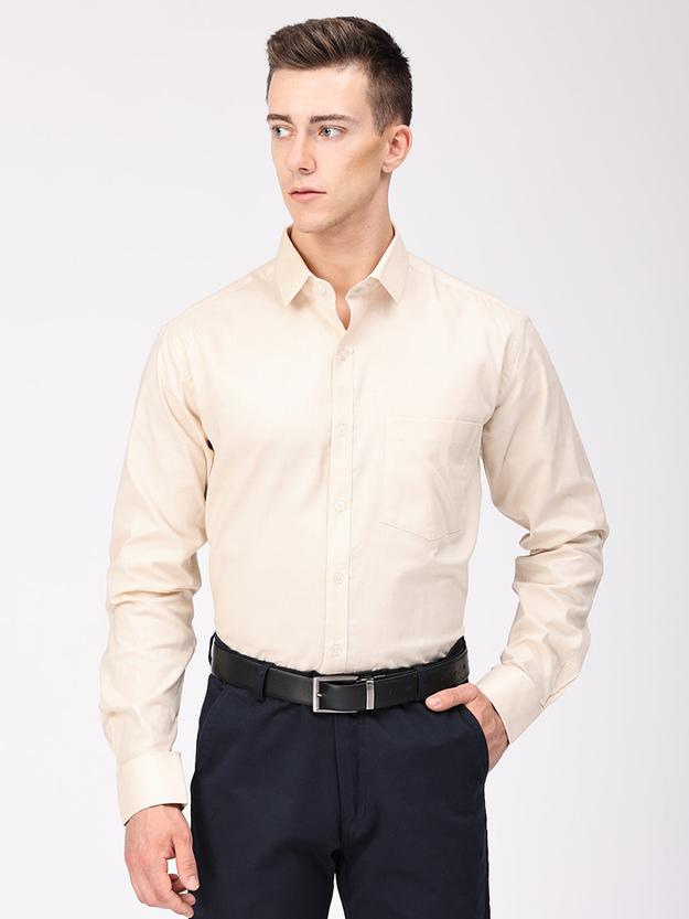 Copperline Men Beige Plain Formal Shirt