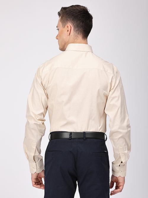 Copperline Men Beige Plain Formal Shirt