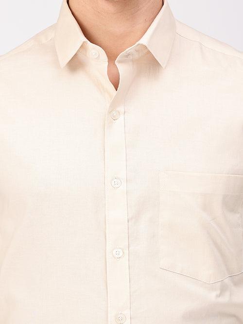 Copperline Men Beige Plain Formal Shirt