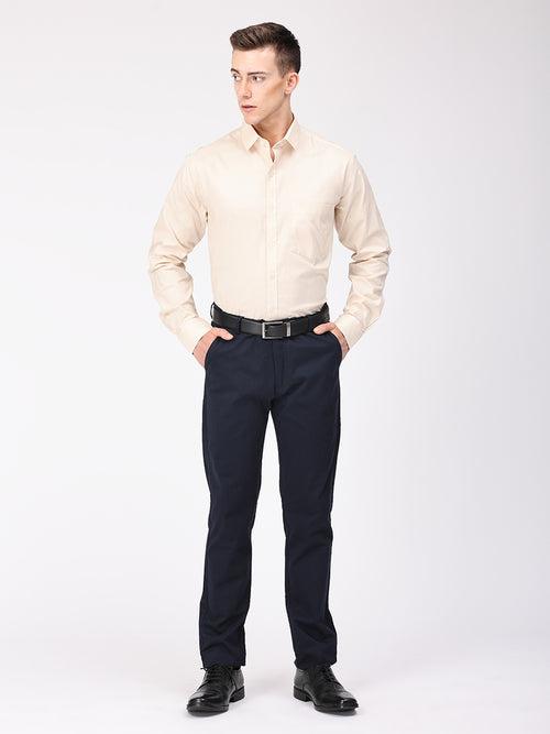 Copperline Men Beige Plain Formal Shirt