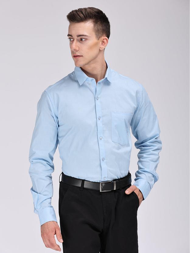 Copperline Men Light Blue Plain Formal Shirt