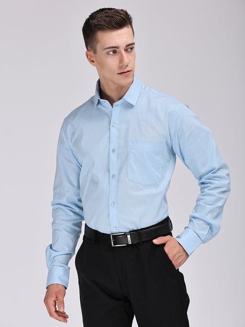 Copperline Men Light Blue Plain Formal Shirt