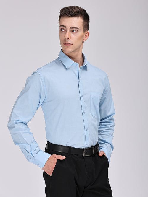 Copperline Men Light Blue Plain Formal Shirt