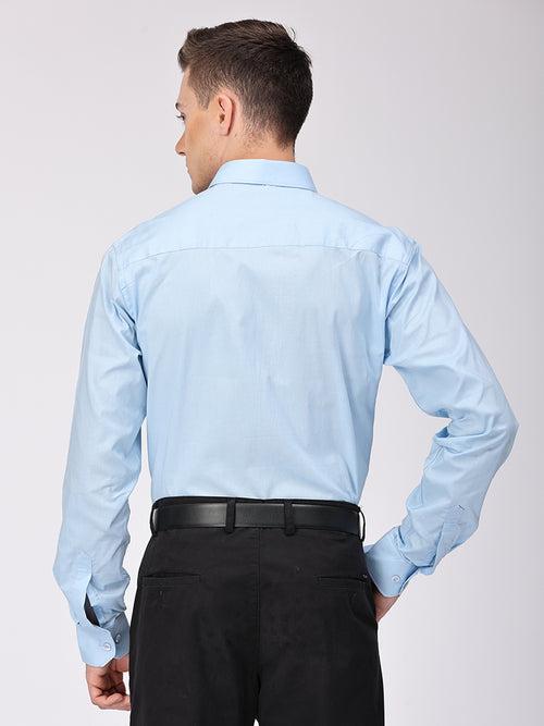 Copperline Men Light Blue Plain Formal Shirt