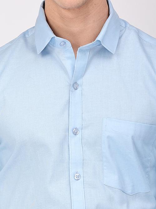 Copperline Men Light Blue Plain Formal Shirt