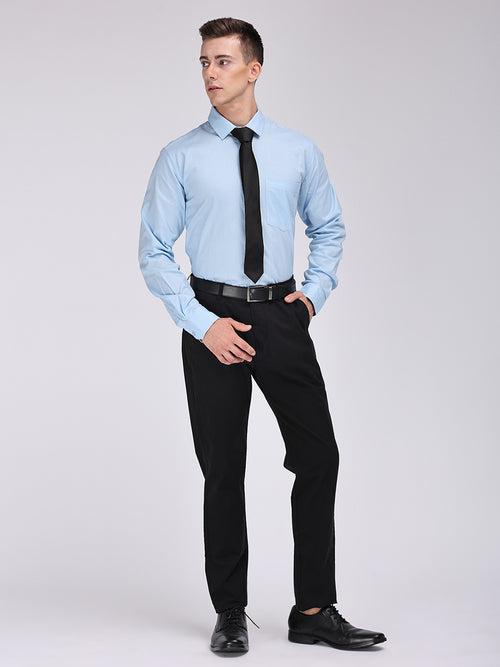 Copperline Men Light Blue Plain Formal Shirt