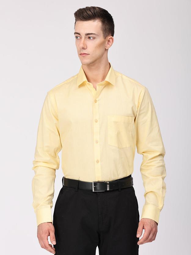 Copperline Men Yellow Plain Formal Shirt