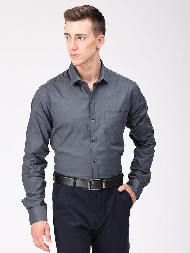 Copperline Men Grey Plain Formal Shirt