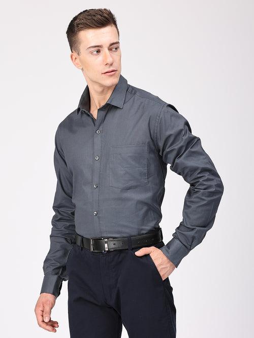 Copperline Men Grey Plain Formal Shirt