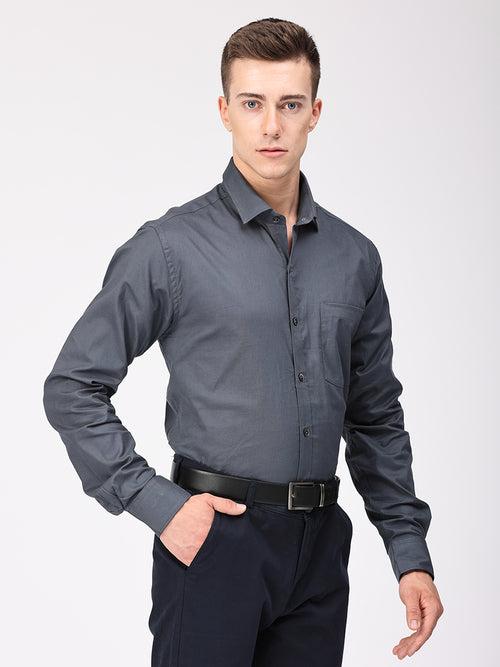 Copperline Men Grey Plain Formal Shirt