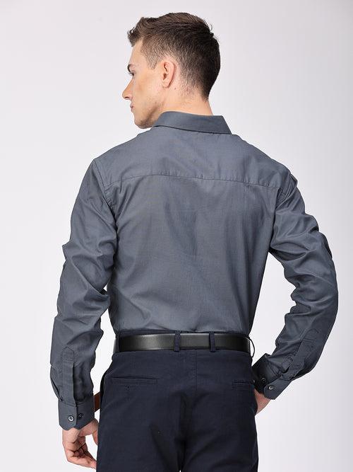 Copperline Men Grey Plain Formal Shirt