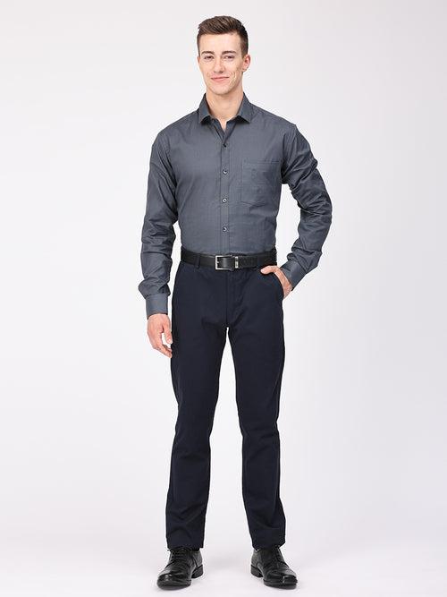 Copperline Men Grey Plain Formal Shirt