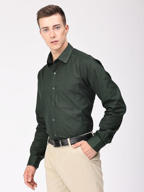 Copperline Men Green Plain Formal Shirt