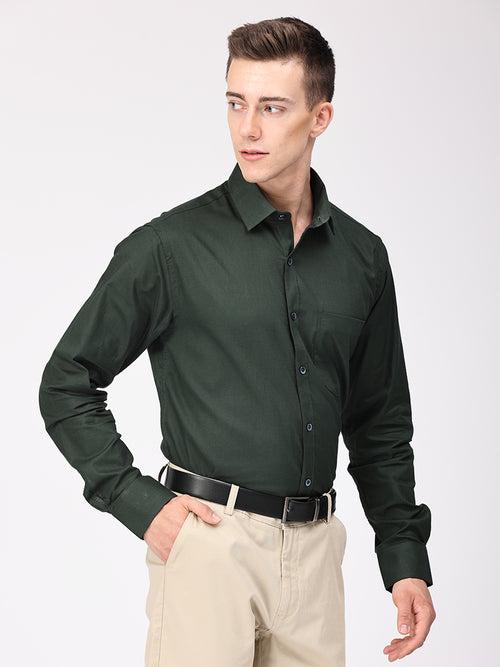 Copperline Men Green Plain Formal Shirt