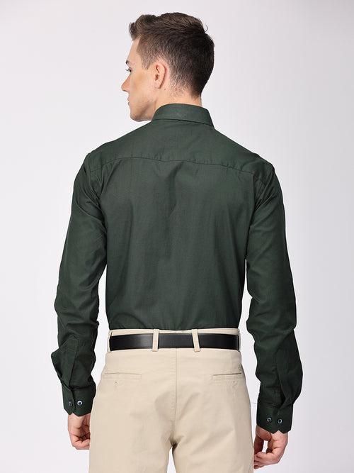 Copperline Men Green Plain Formal Shirt