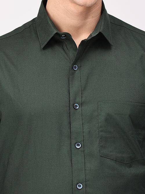 Copperline Men Green Plain Formal Shirt